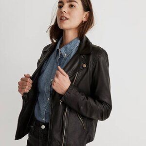 Madewell Washed Leather Motorcycle Jacket  Brass Hardware Edition - Black - XS